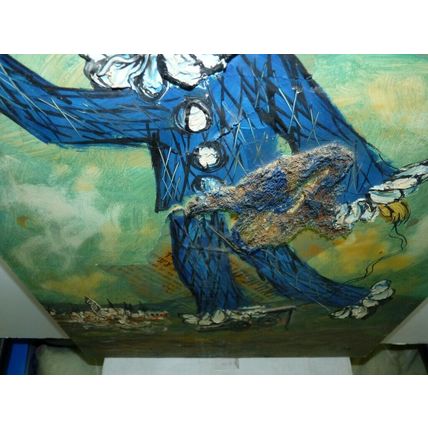 Vintage 1978 Oil Painting and Collage, Happy Clown, Signed Kovetz 48.7 x 33.8 cm
