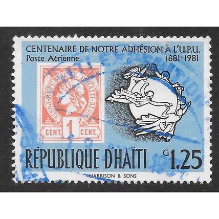 HAITI 1981 100 YEARS MEMBER UPU STAMP ON EMBLEM BLUE PMK 1c LIBERTY HEAD 1881