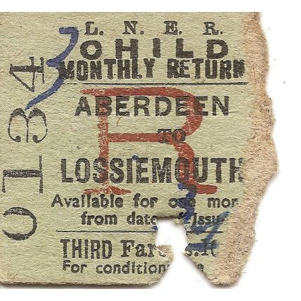 L.N.E.R. Edmondson Ticket - Aberdeen to Lossiemouth