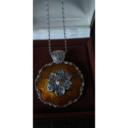 Antique Vintage Victorian Silver 800 Extra Large and Heavy Pendant on Chain.