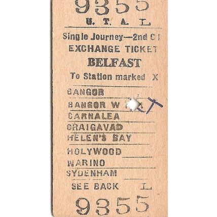 U.T.A. Edmondson Exchange Ticket - Belfast to Bangor West