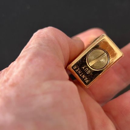 VINTAGE PANTHER GUY GOLD TONE Side Wheel Roller Butane Lighter Boxed Paperwork
