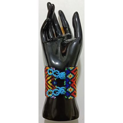 Traditional Huichol Art. Mexico Glass Seed Beads Bracelet. Crazy Waves 4