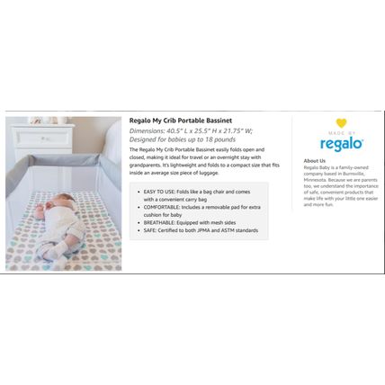 Regalo My Crib Portable Infant Bassinet with Padded Insert & Travel Bag