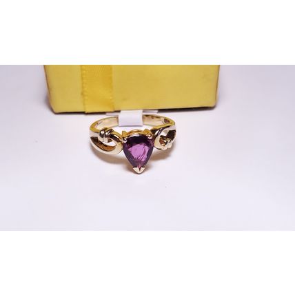 Estate 1.00ct Natural Pear Rhodolite Garnet Fancy Split Shank 14Kt Y/G Ring22388