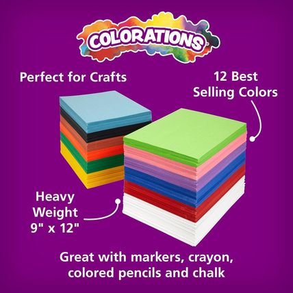Colorations Construction Paper, Classroom Art Supplies, 9" X 12" Craft Paper 220