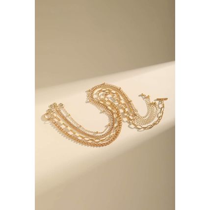 Gold 5pcs Layered Rhinestone Chain Collarbone Necklaces Set