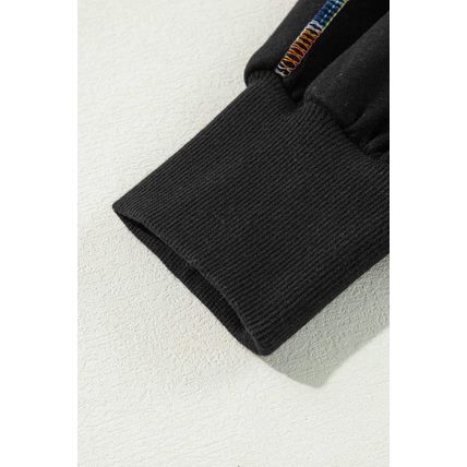 Black Contrast Rainbow Trim Drop Shoulder Pullover Sweatshirt