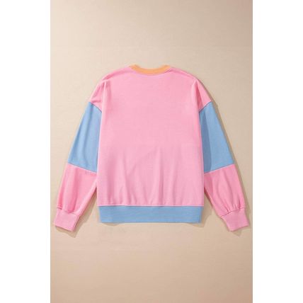 Sky Blue Colorblock Patchwork Drop Shoulder Sweatshirt
