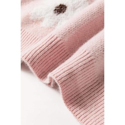 Pink Floral Pattern Half Zip Drop Shoulder Sweater