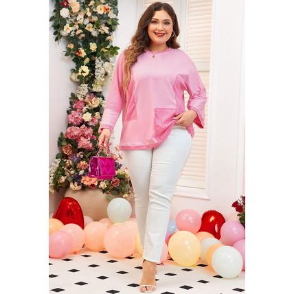 Bonbon Oversized Patched High Low Bracelet Sleeve Plus Size T Shirt