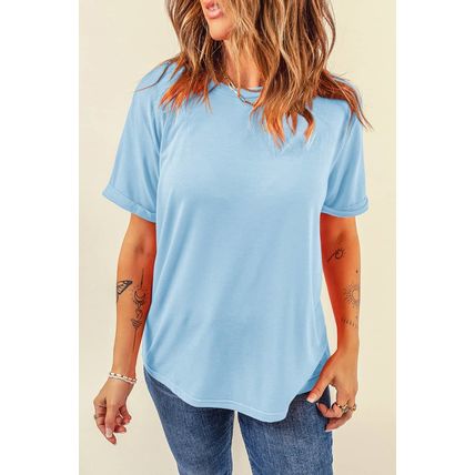 Light Blue Bright Casual Plain Crew Neck Tee