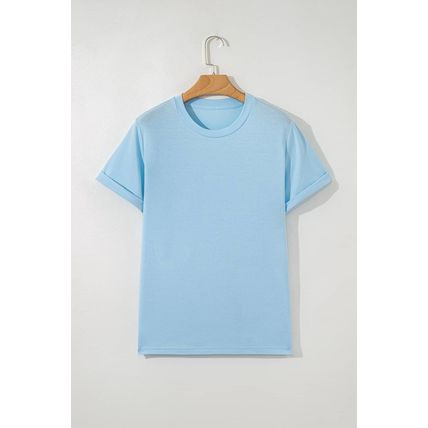 Light Blue Bright Casual Plain Crew Neck Tee