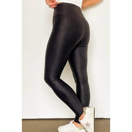 Black Crossed Dip Waist Sleek Leather Leggings