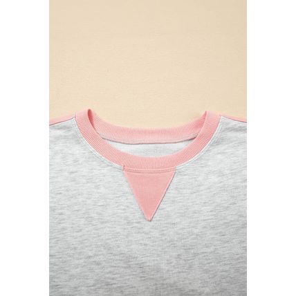 Light Grey Color Block Raw Hem Pullover and Casual Shorts Set