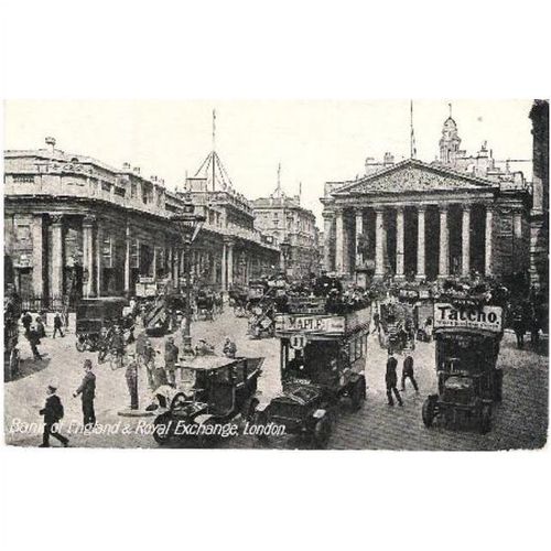 London - Bank of England, Royal Exchange - animated motor buses cars - c.1920