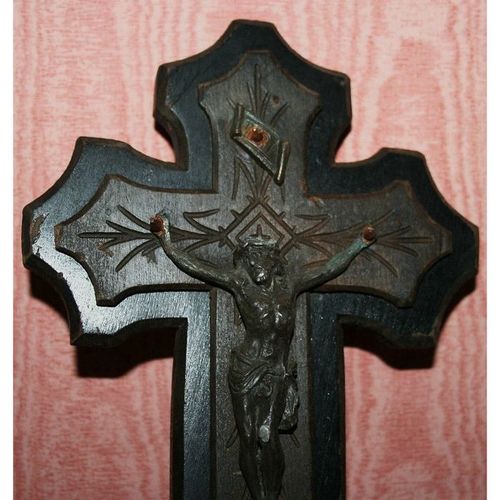 Antique 1900 Art Deco Wood Religious Cross Crucifix