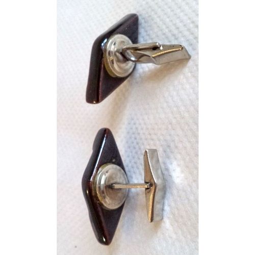 Rare vintage 60s Glazed Ceramic harlequin diamond art Men Jewellery Cufflinks
