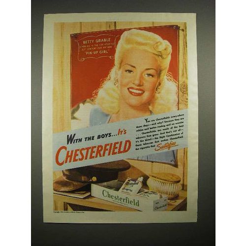 1944 Chesterfield Cigarettes Ad w/ Betty Grable