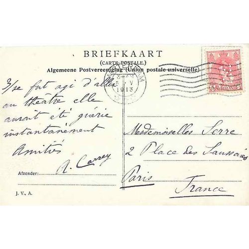 Netherlands Postcard 1913 Perfin "K" to France, Binnen Amstel