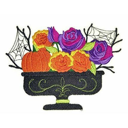 October Blooming Basket Embroidered Iron on/Sew patch [6.75" X 4.87"]