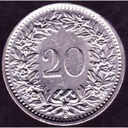 1966 B Switzerland 20 Rappen Coin