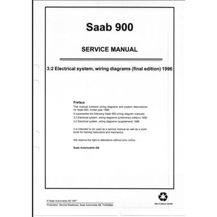 Saab 900 Electrical System Wiring Diagrams Workshop Manual 1996 199731196 PDF