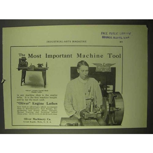 1922 Oliver Engine Lathes Ad - Most Important Tool