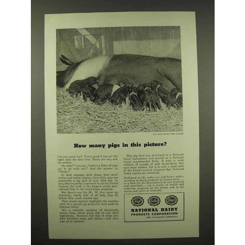1944 National Dairy Ad - How Many Pigs in This Picture