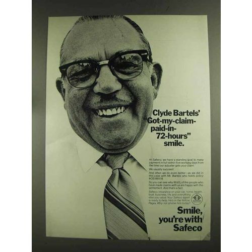 1972 Safeco Insurance Ad - Clyde Bartels' Smile