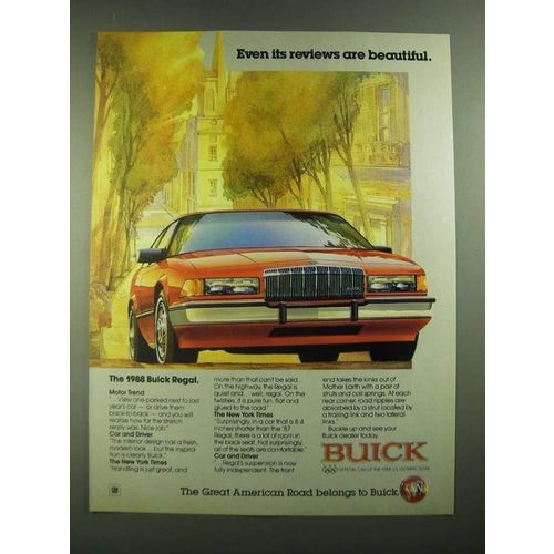 1988 Buick Regal Ad - Even Its Reviews are Beautiful