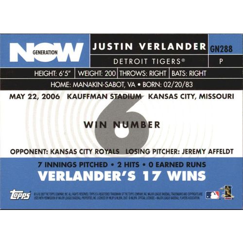 2007 Topps Generation Now Justin Verlander #288