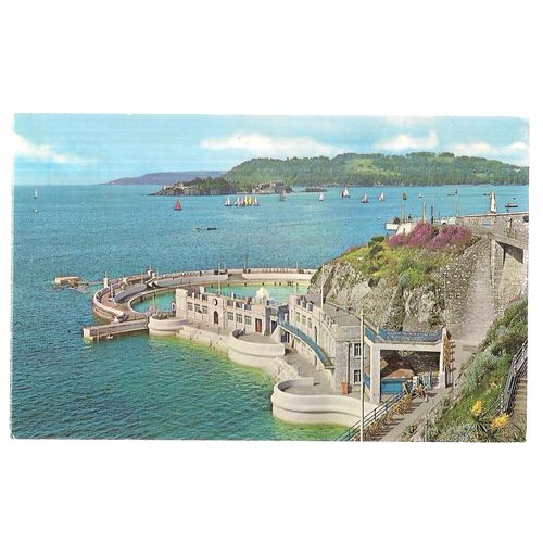 THE LIDO SWIMMING POOL AND DRAKE'S ISLAND, PLYMOUTH unused vintage postcard =