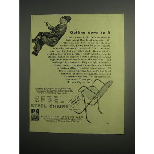 1948 Sebel Stak-a-Bye Armchair Ad - Getting down to it