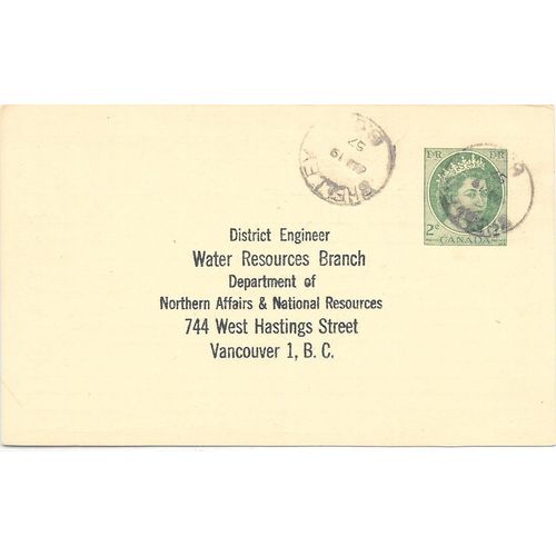 Shelley, BC cancel 1957,