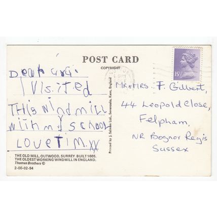 The Mill Windmill Outwood Postcard 1982 Surrey