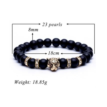 Quality Unisex Leopard Head Bracelet Wristband Jewelry Accessories Black Bead UK