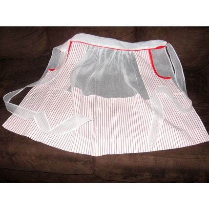 Vintage White Red Striped Half Apron