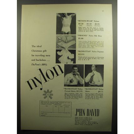 1951 John David Ad - Munsingwear underwear; hose, pajamas and Manhattan Shirts