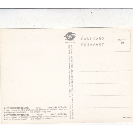 Pietmaritzburg City Hall South Africa Postcard unused VGC