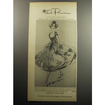 1957 De Pinna Dress by Mollie Parnis Ad - Late-day romance from our town shop