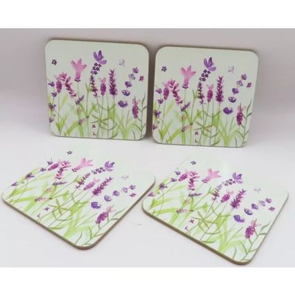 Lavender Flower Coasters Lamianted Cork Set of 4 Gift Home Decor Drink