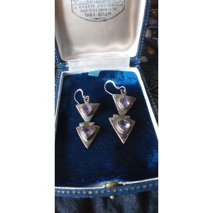 Antique Vintage Edwardian Natural Amethyst 925 Silver Earrings - 5.20 grams.