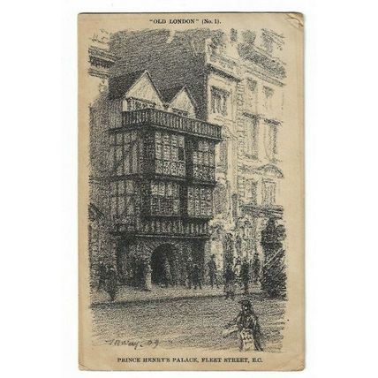 Prince Henry's Palace, Fleet Street. Old London no1 Pastel Postcard.