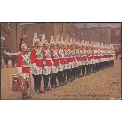 Inspection of the Kings Escort, 2nd Life Guards, c1910 - Tuck's Oilette Postcard