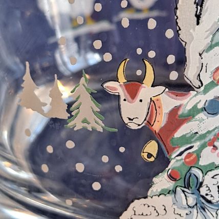 Lot 2 International COUNTRY CHRISTMAS OLD FASHIONED 8 oz Glass Farm 3 1/2"