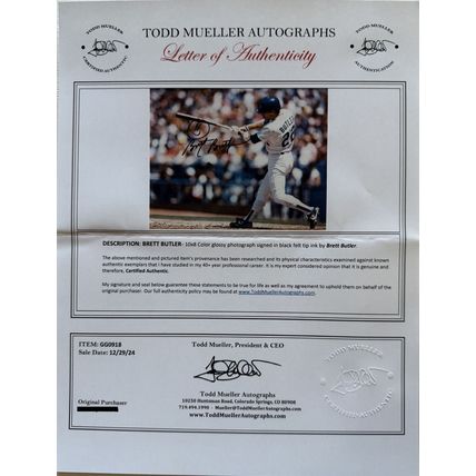 Brett Butler Signed Autographed Glossy 8x10 Photo : Los Angeles Dodgers