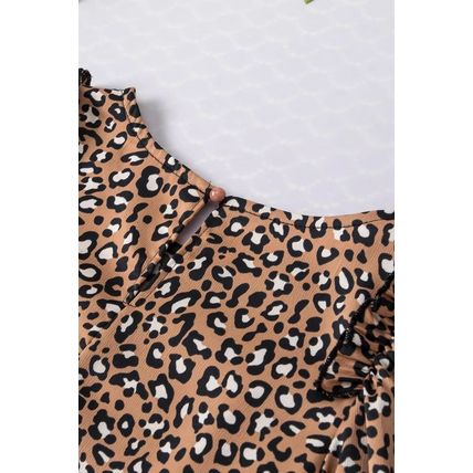 Chestnut Leopard Print Ruffle Wide Sleeve Blouse