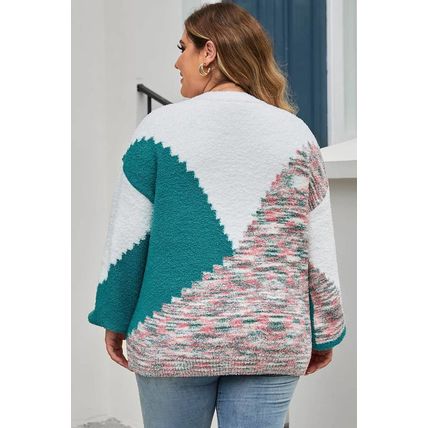 Multicolor Scalloped Color Block Plus Size Sweater