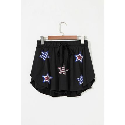 Black Sequined Flag Star Active Mini Skort